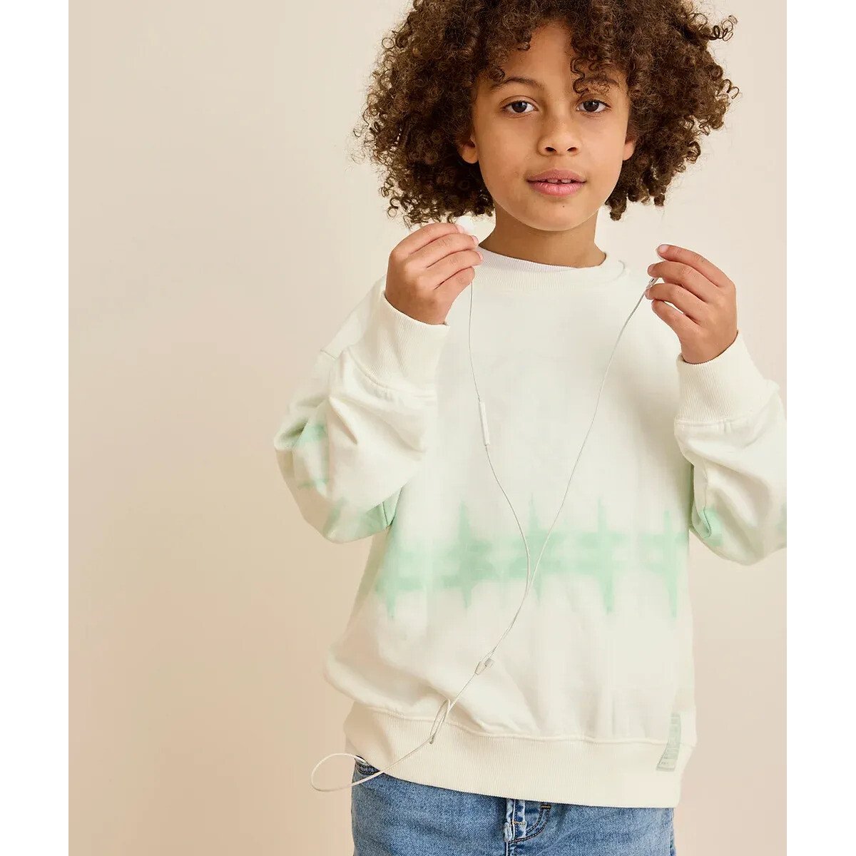 Sweat col rond en molleton blanc/vert, TAPE A L'OEIL