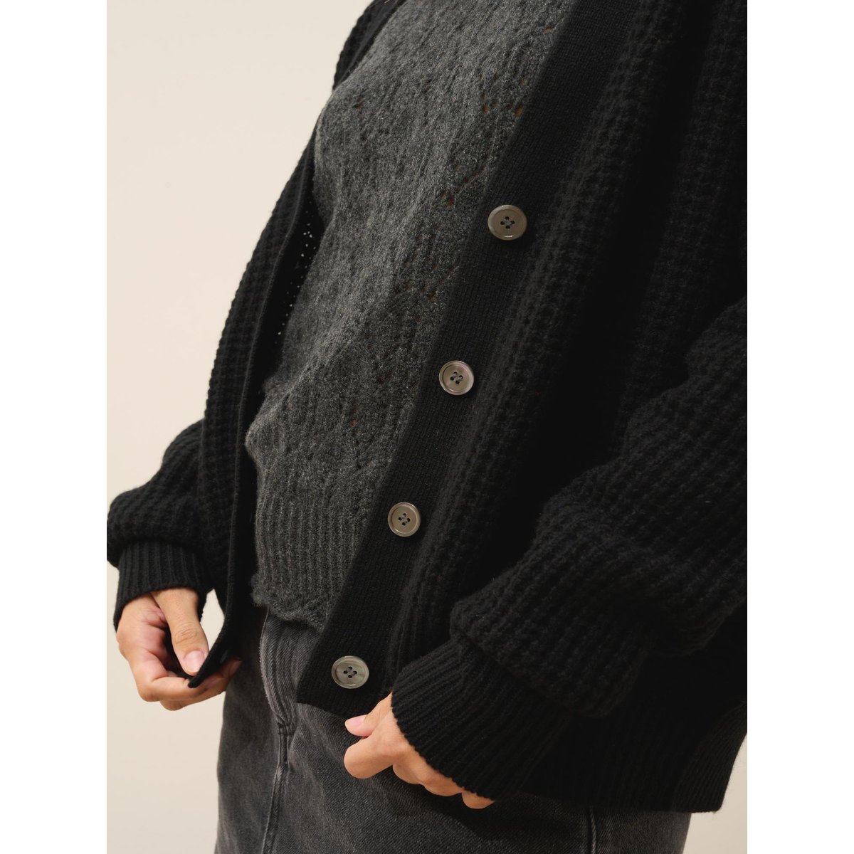 Cardigan Col V 6 Fils Noir Clara noir, JUST CASHMERE