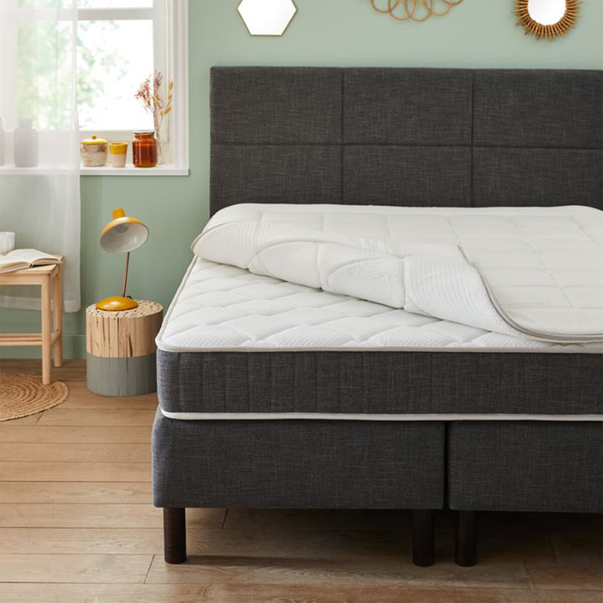 Set Boxspring incantevole 5 in 1 grigio chiné , EPEDA