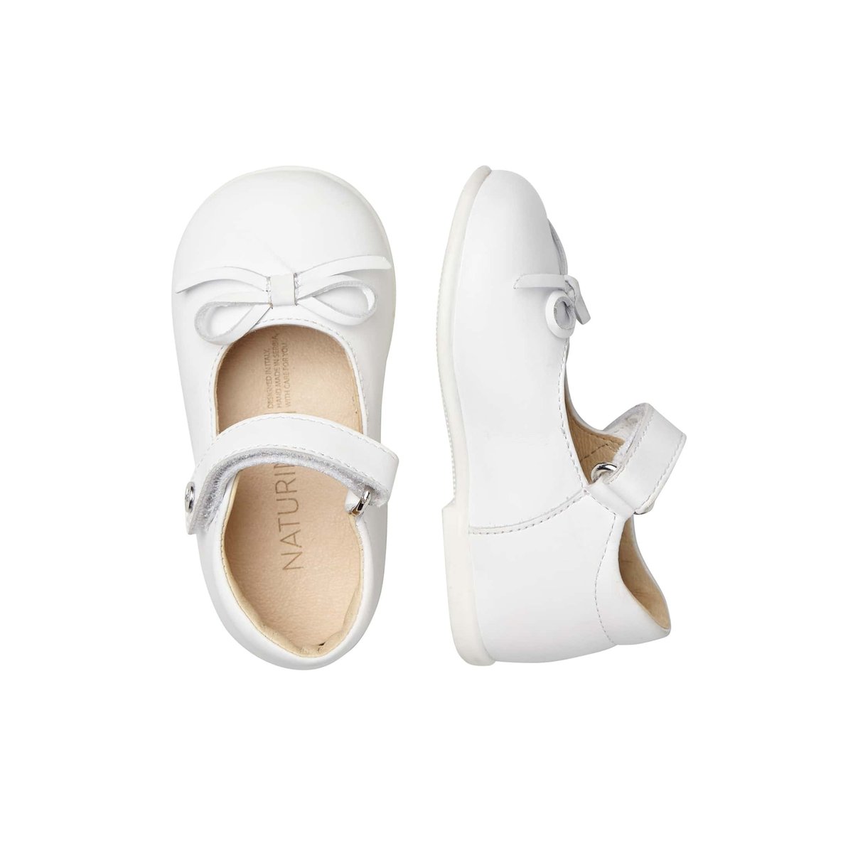Ballerines En Cuir De Veau Avec Nœud Ballet blanc beige, NATURINO