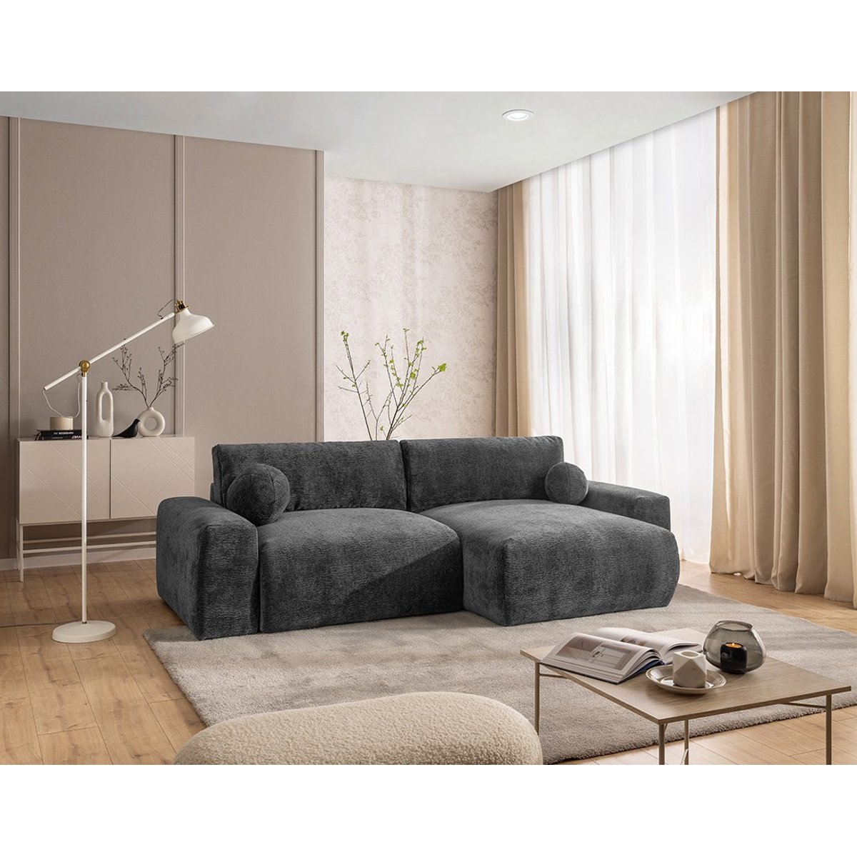 Canapé d'Angle Convertible 4 places - CONSTANCE gris, BEST MOBILIER