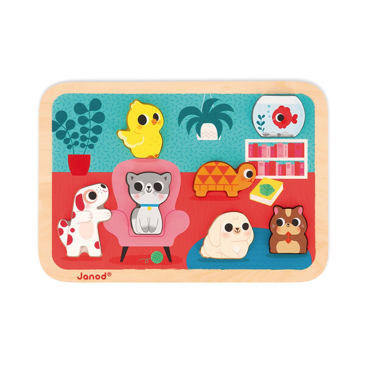 Puzzle En Bois Les Animaux Familiers couleur unique, JANOD