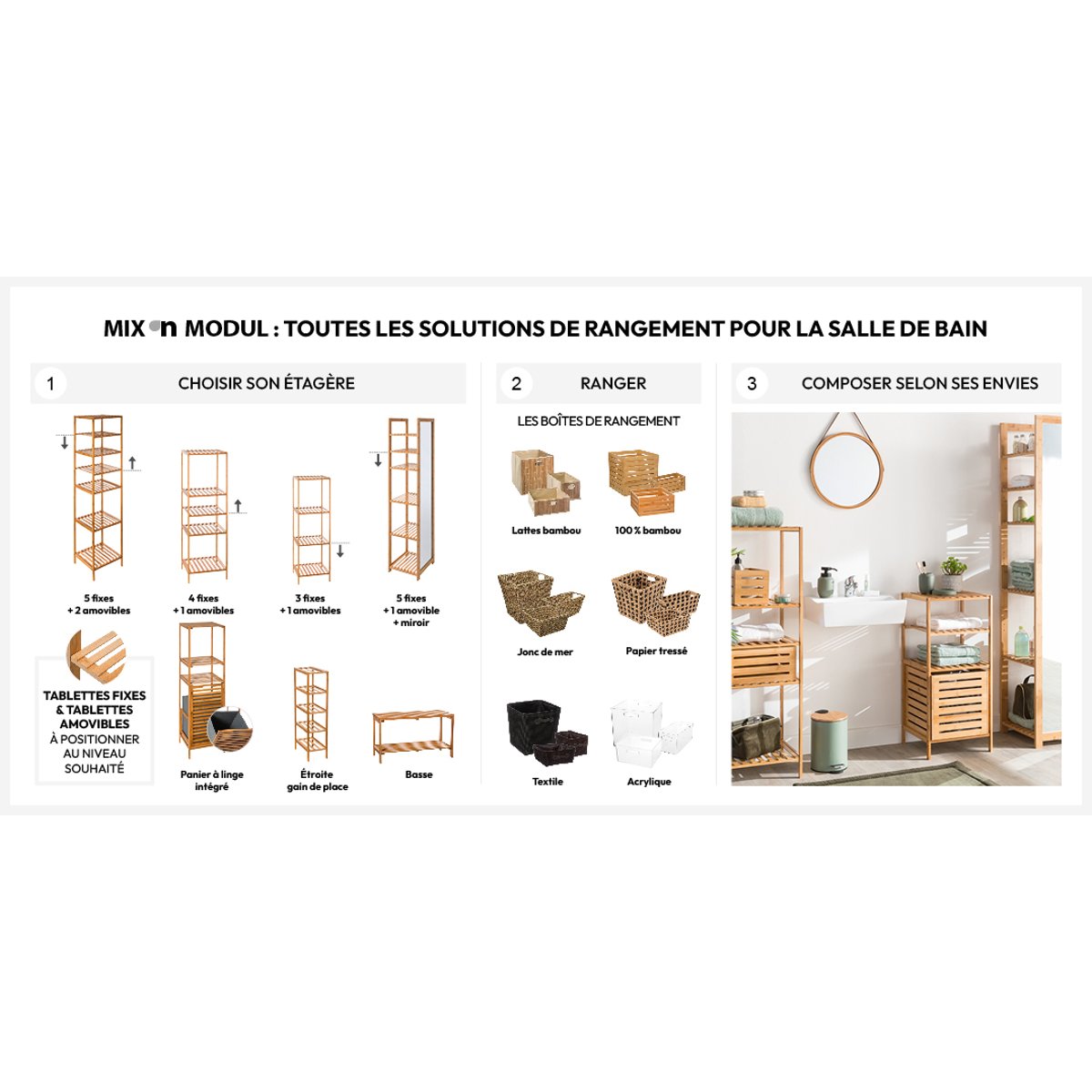 Panier à lattes en bambou MIX'N MODUL marron, 5FIVE SIMPLY SMART