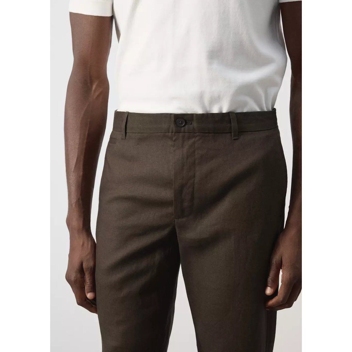 Pantalon 100 % lin slim fit chocolat, MANGO MAN