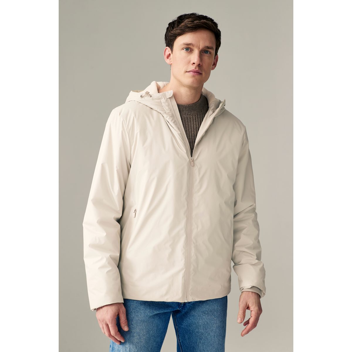 Veste capuche matelassée enduite gris clair, NEXT