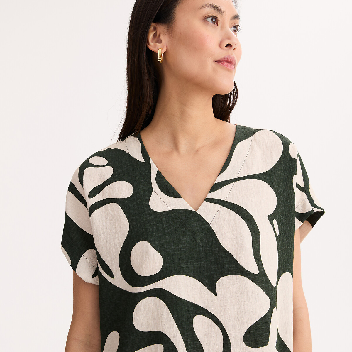 Vestido de comprimento midi com estampado gráfico e mangas curtas estampado verde, ANNE WEYBURN