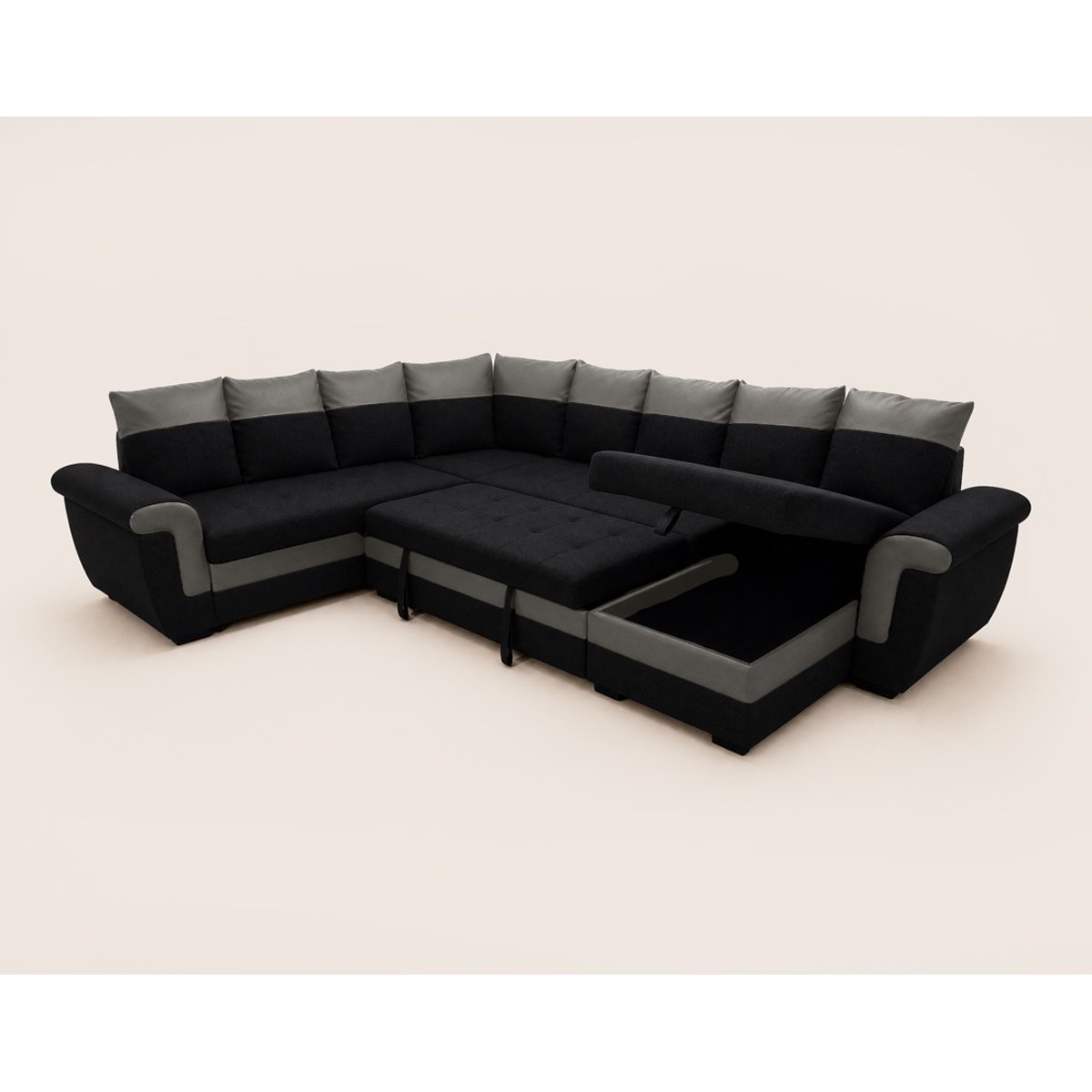 Canapé d'Angle Convertible 7 places - HENRY noir / gris, BEST MOBILIER
