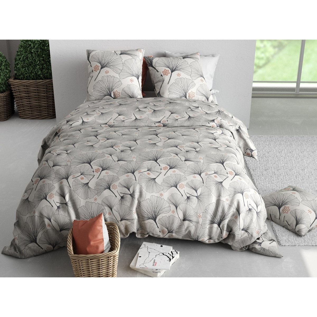 Parure de lit Feuillage gincko blanc, EDEN