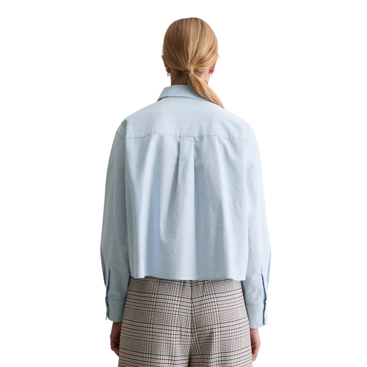 Blouse Oxford cropped en coton organique bleu clair, MARC O’POLO DENIM