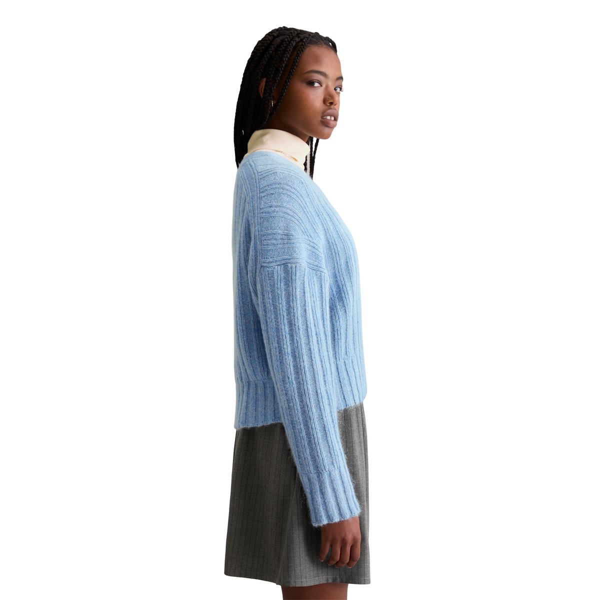 Cardigan relaxed en noble mélange de laine et de laine d'alpaga bleu moyen, MARC O’POLO DENIM