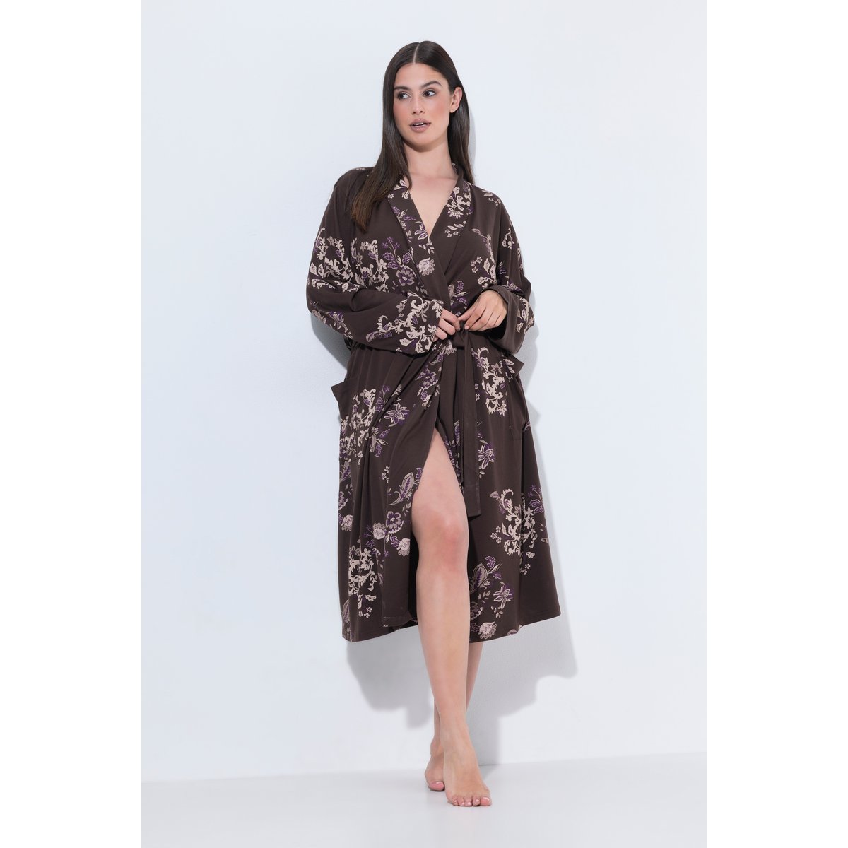 Peignoir en modal mélangé, motif fantaisie marron pin, ULLA POPKEN