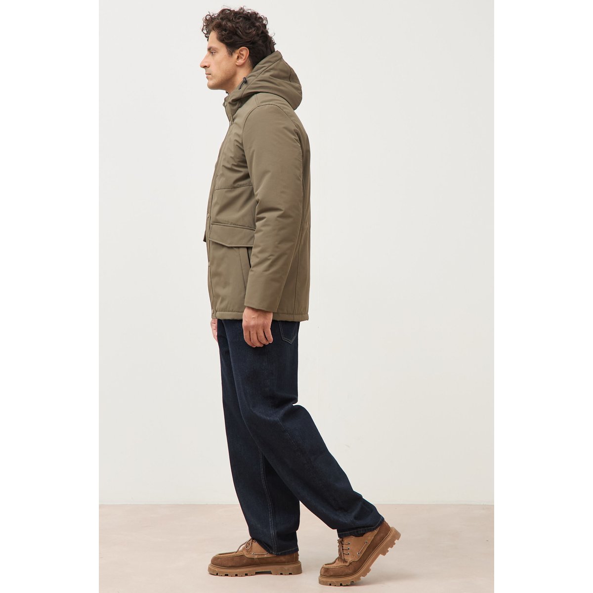 Parka longue droite à capuche taupe, BONOBO