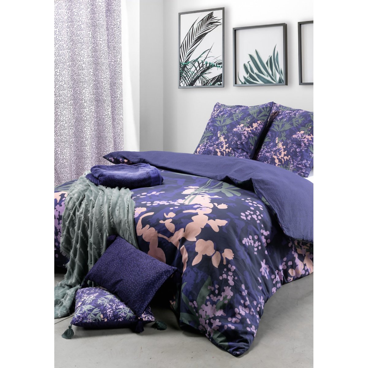 Parure housse de couette en coton imprimée, Paola rose, C DESIGN HOME TEXTILE