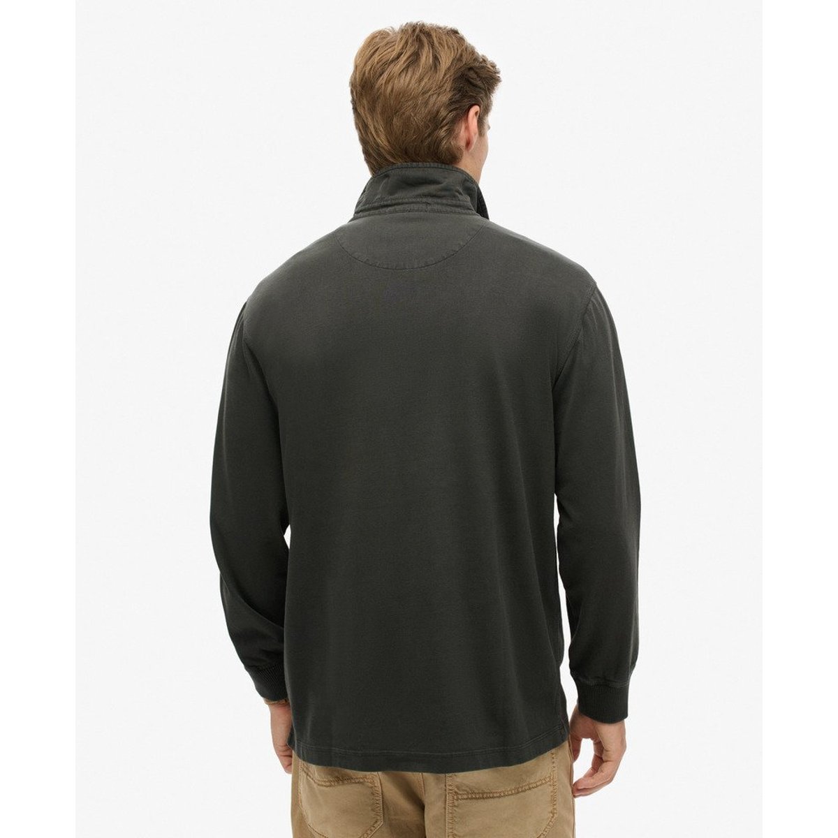 Polo de rugby à manches longues et surpiqûres contrastées noir délavé, SUPERDRY