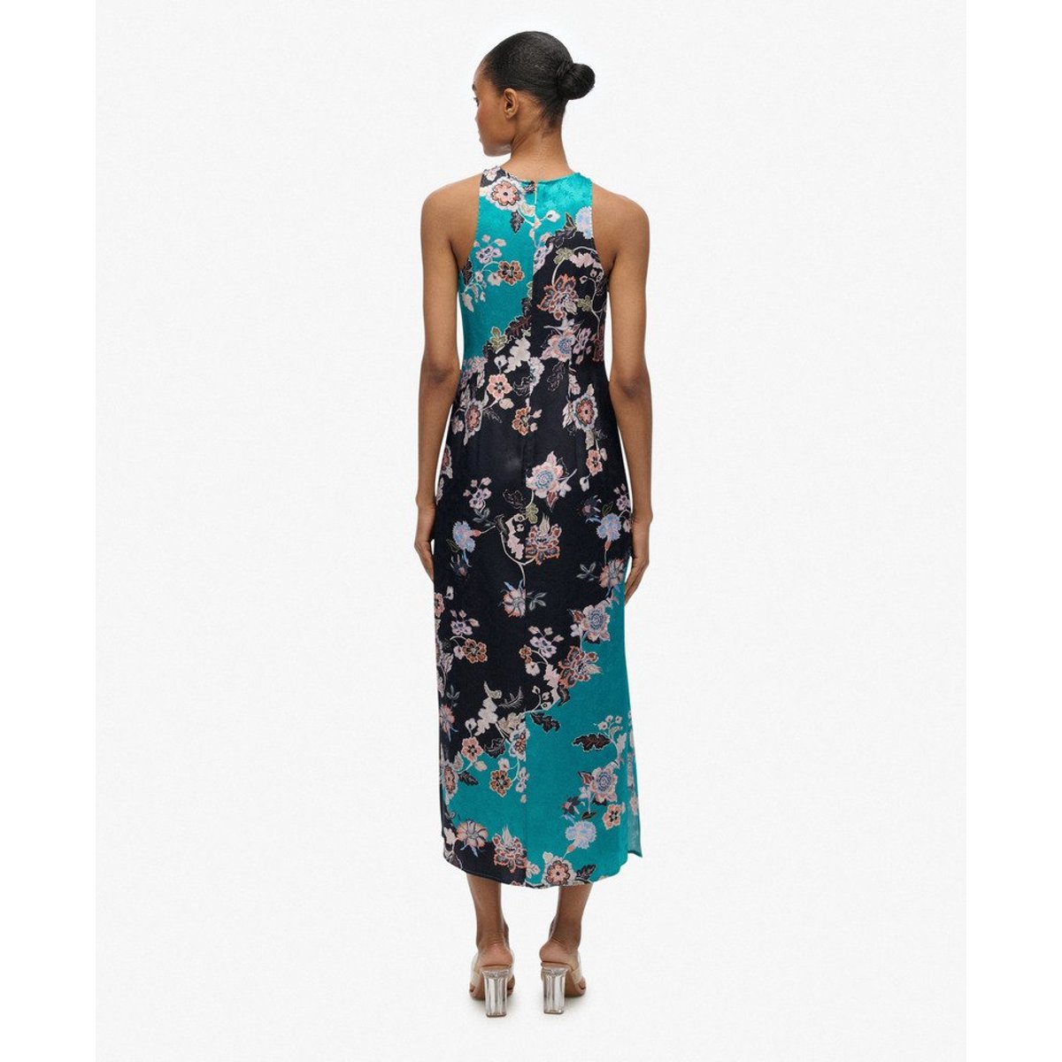 Robe longue en jacquard Racer bleu sarcelle à fleurs eriko, SUPERDRY