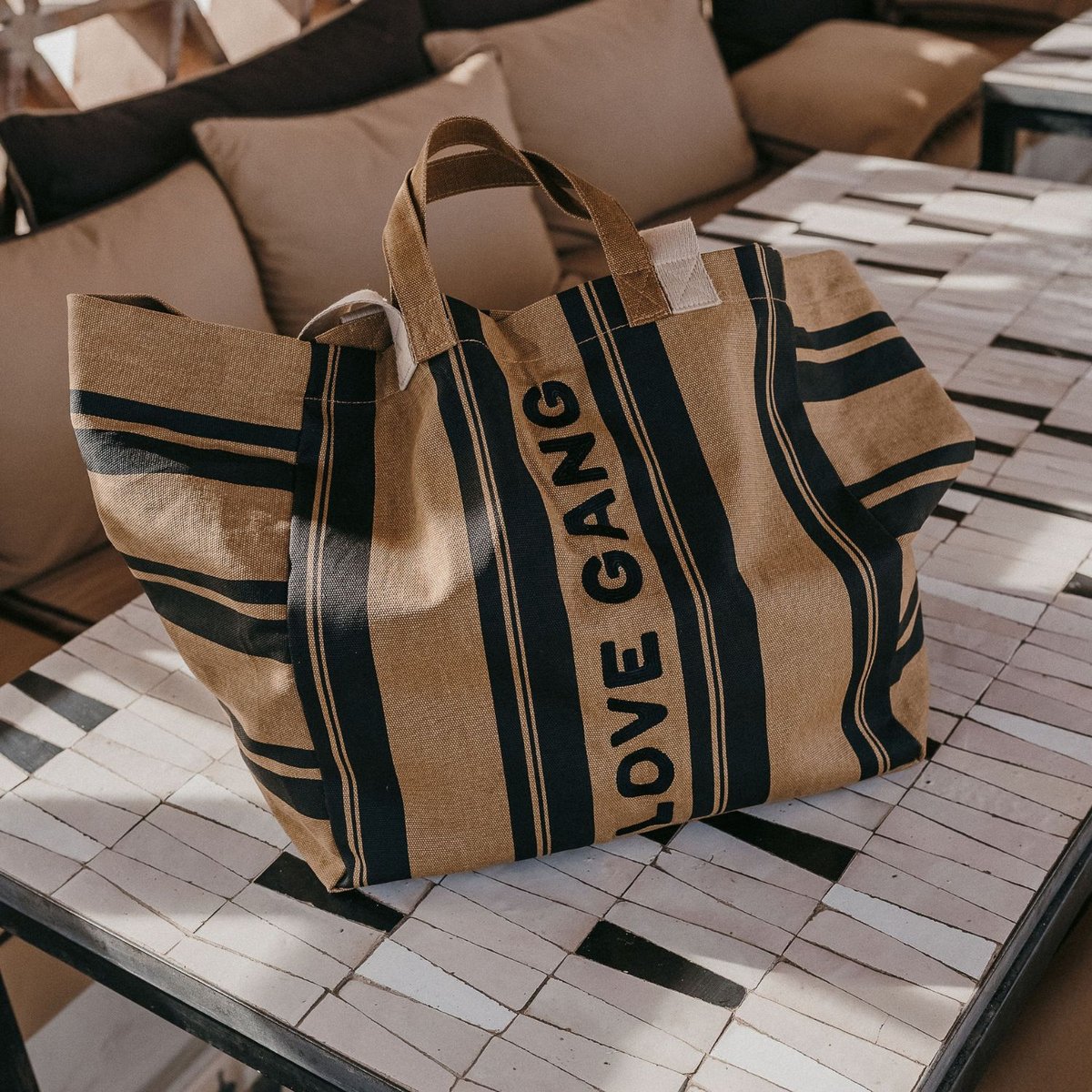 Sac cabas XL camel, noir, ZAKUW