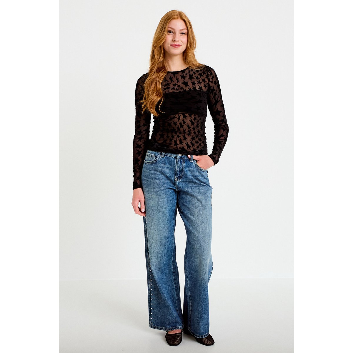 Jean wide leg taille basse denim double stone, CACHE CACHE