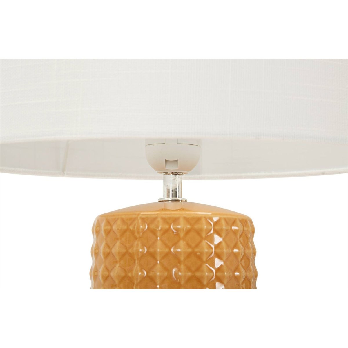 Lampe à poser céramique texturée abat-jour tissu bleu et blanc, RECOLLECTION