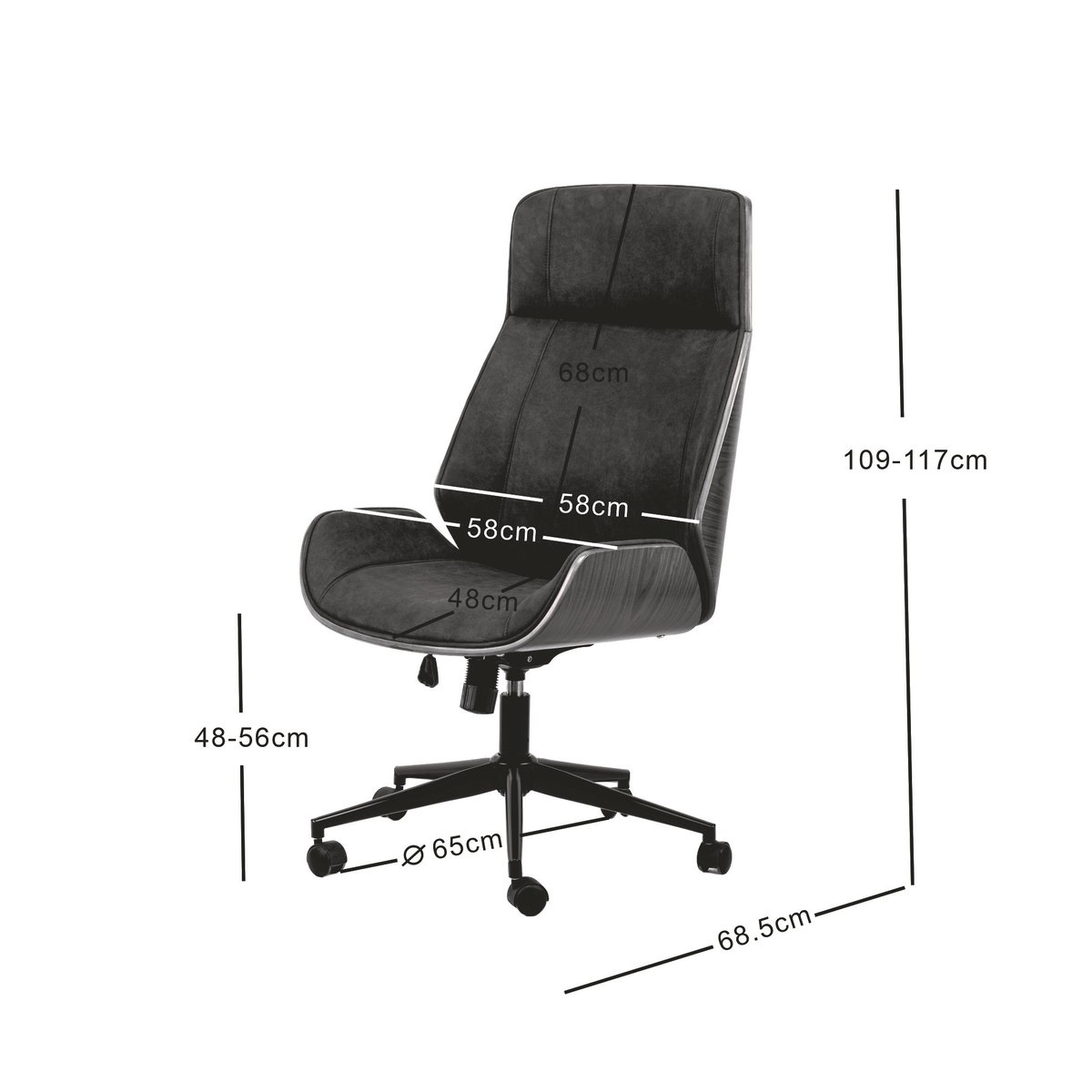 Chaise de bureau en bois, VICTORIA noir, NORDLYS
