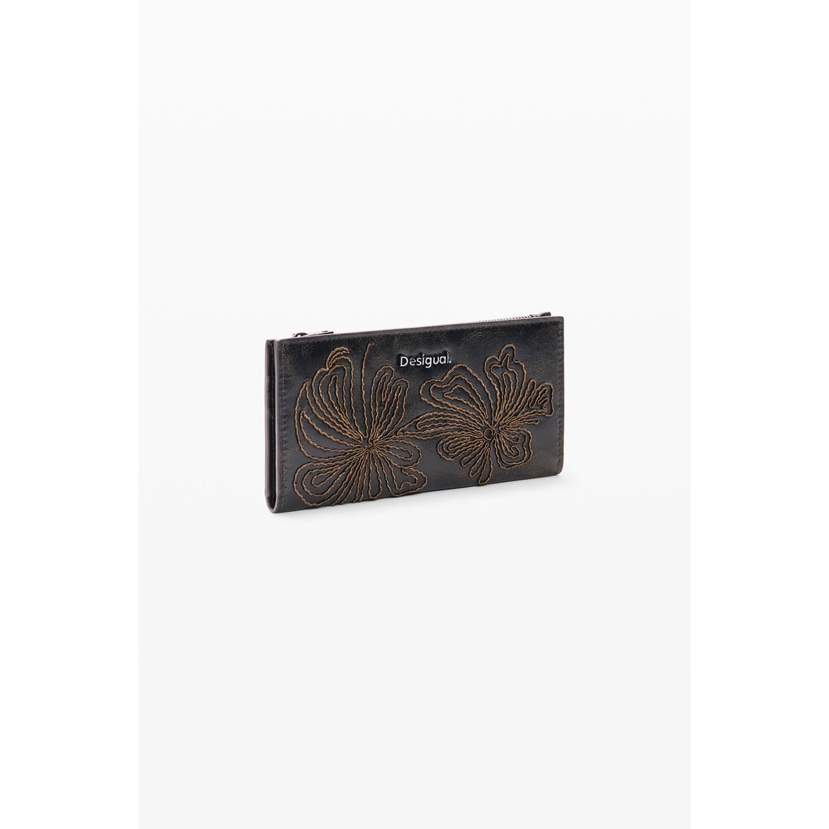 Grand portefeuille brodé marron, DESIGUAL
