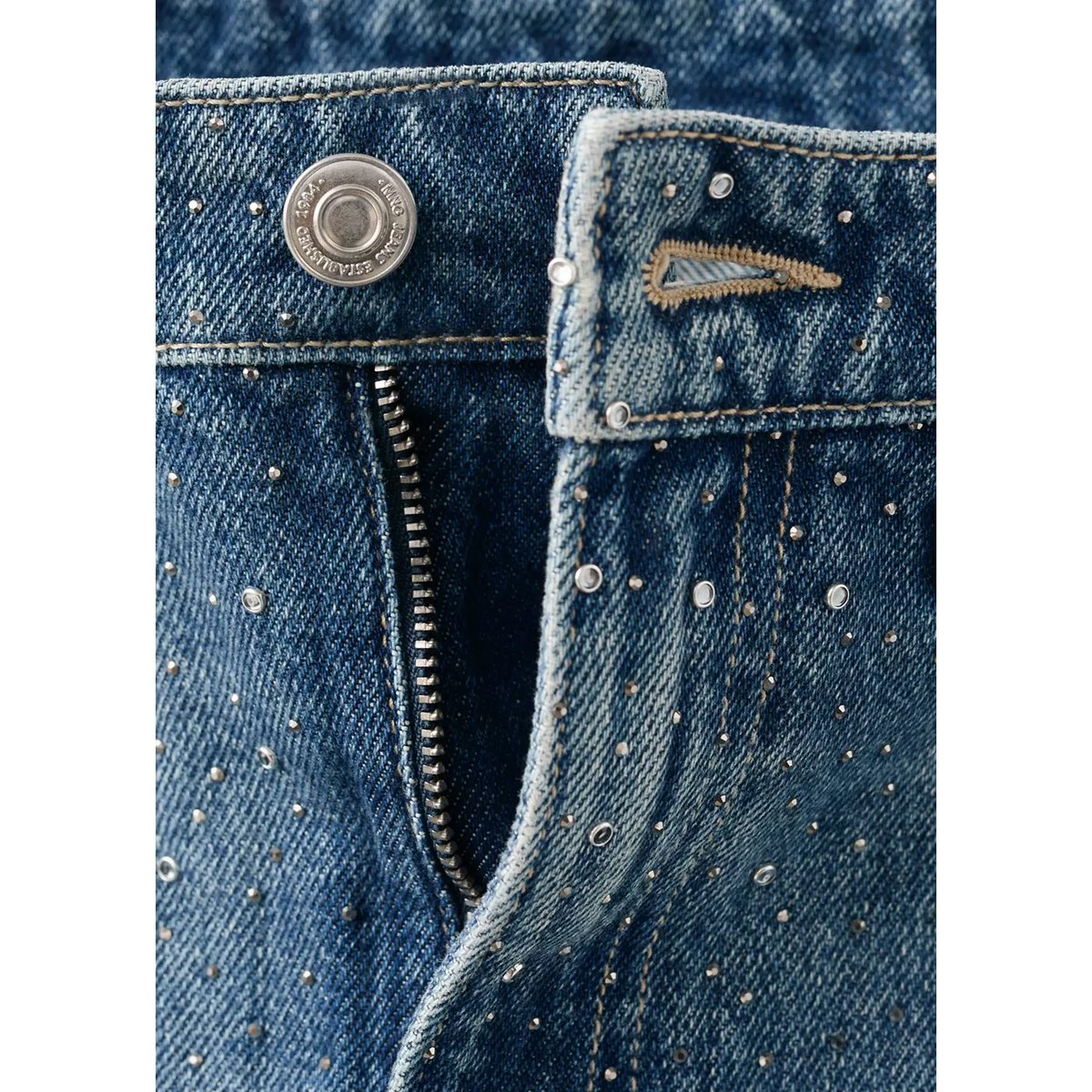 Jupe en jean ornée de strass bleu moyen, MANGO