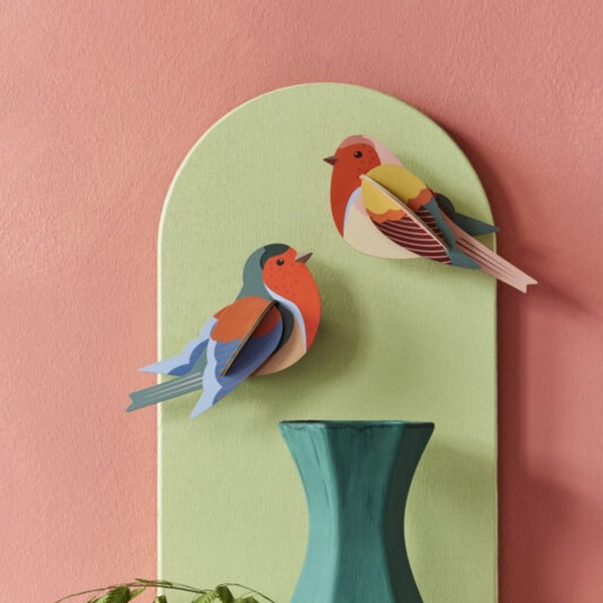 Oiseaux décoratifs carton Robins set de 2 multicolore, STUDIO ROOF