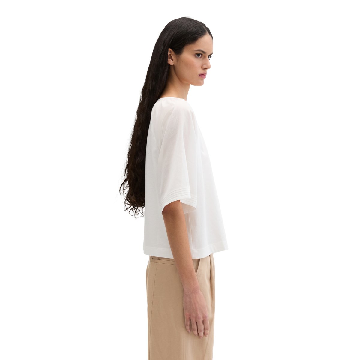 T-shirt large en mélange de matériaux blanc naturel, MARC O'POLO