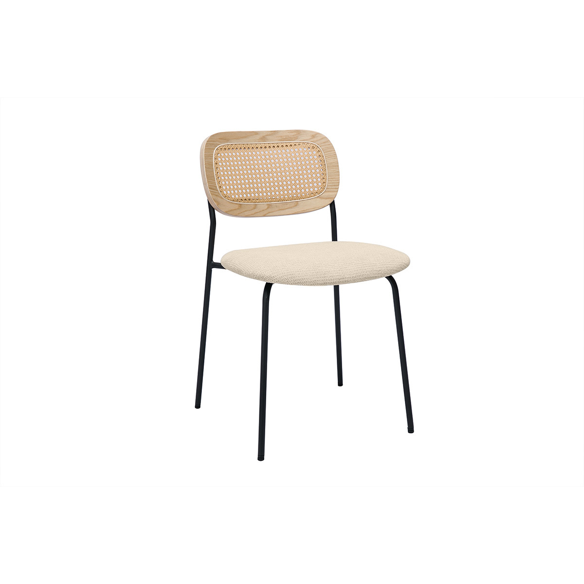 Chaises design en tissu effet velours texturé beige, métal noir et cannage rotin (lot de 2) MIRANDA beige, MILIBOO