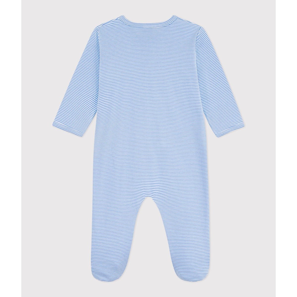 Striped Cotton Sleepsuit blue striped, PETIT BATEAU