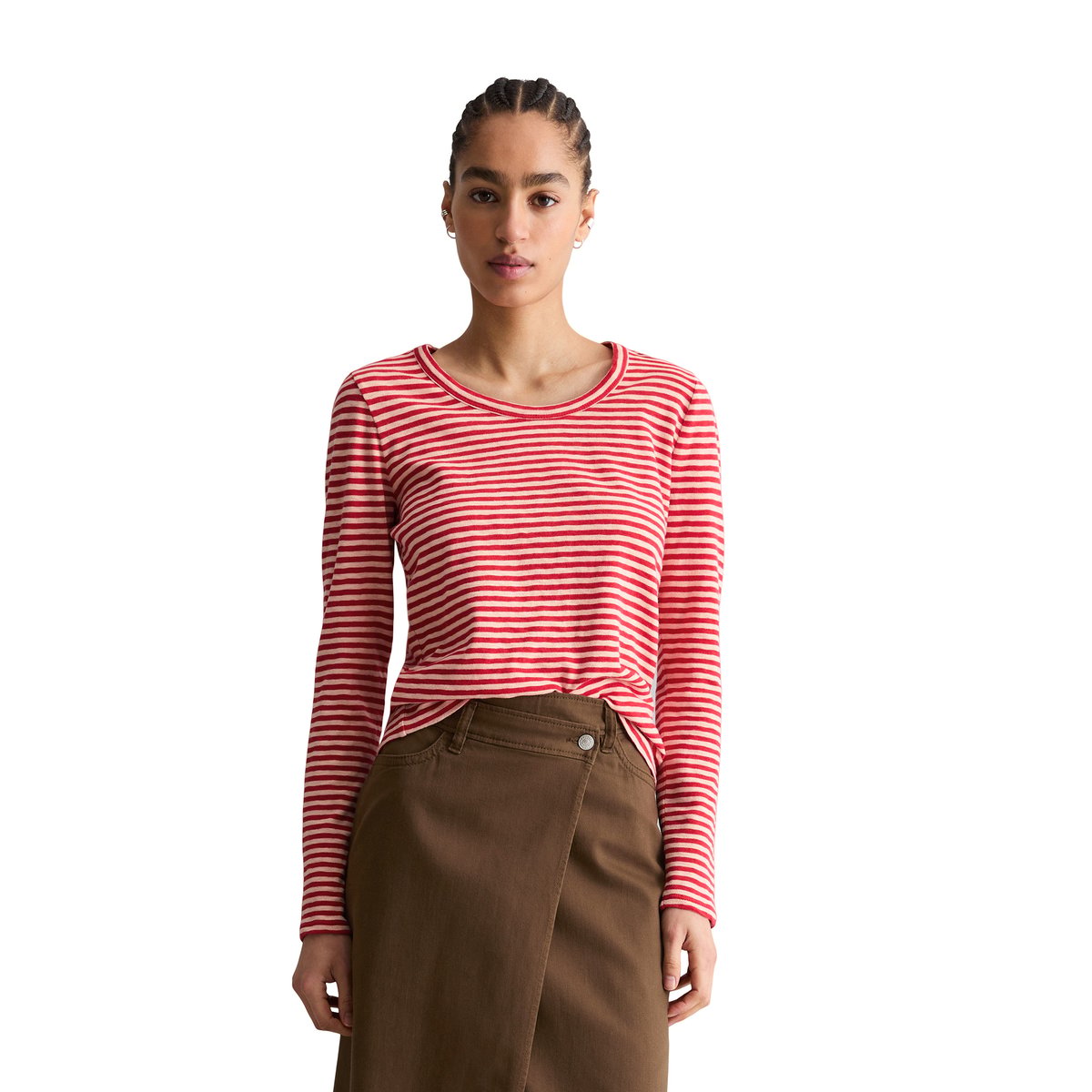 T-shirt long régulier en Heavy Slub Jersey rouge, MARC O’POLO DENIM