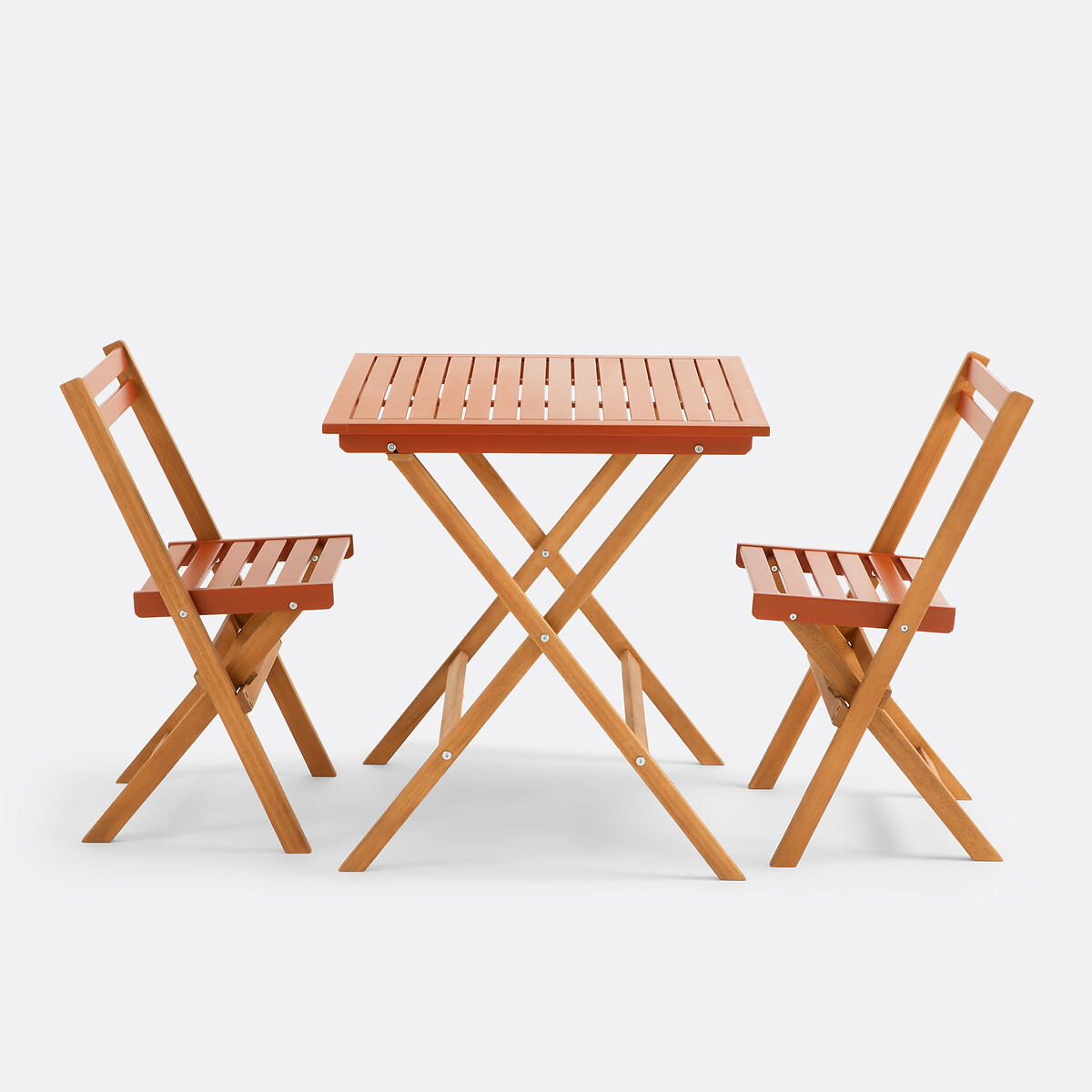Inklapbare tuinset, acacia, 2-zits, vierkante tafel en 2 stoelen, DUDENA terracotta, LA REDOUTE INTERIEURS