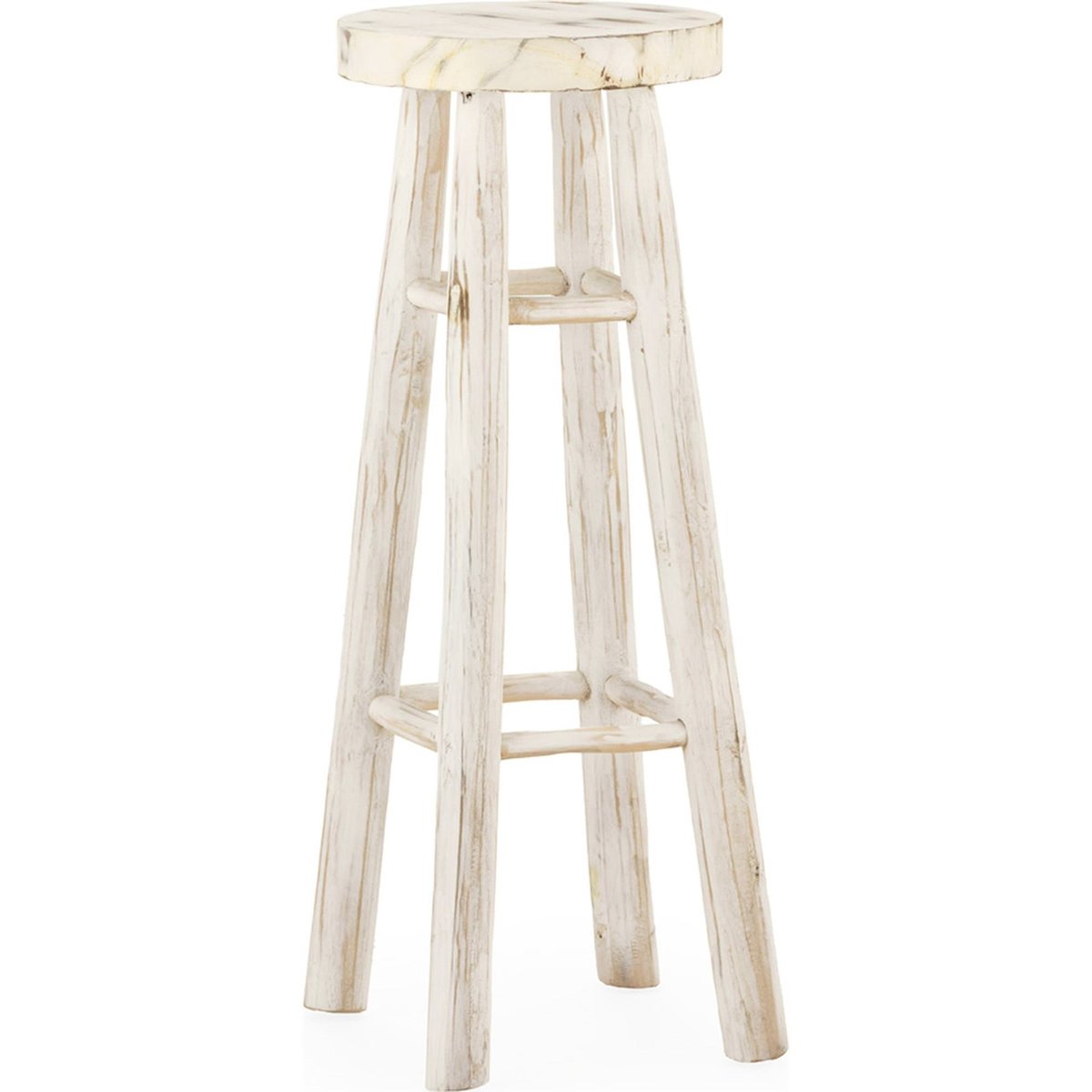 Tabouret haut en teck massif outdoor blanc lavé, RECOLLECTION