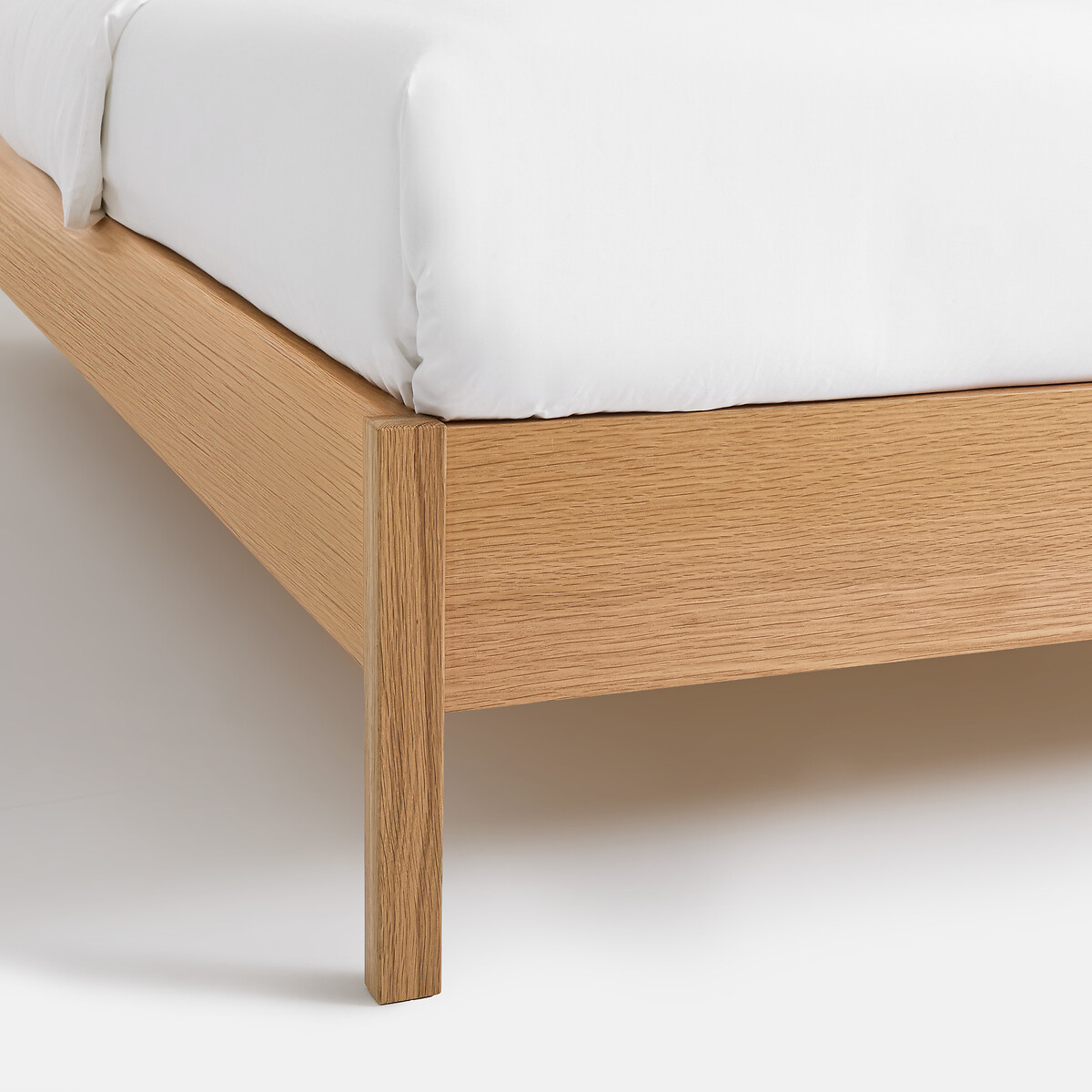 Bed met lattenbodem, eikenhout, eikenfineer en gevlochten rotan, ORA eikenhout, LA REDOUTE INTERIEURS