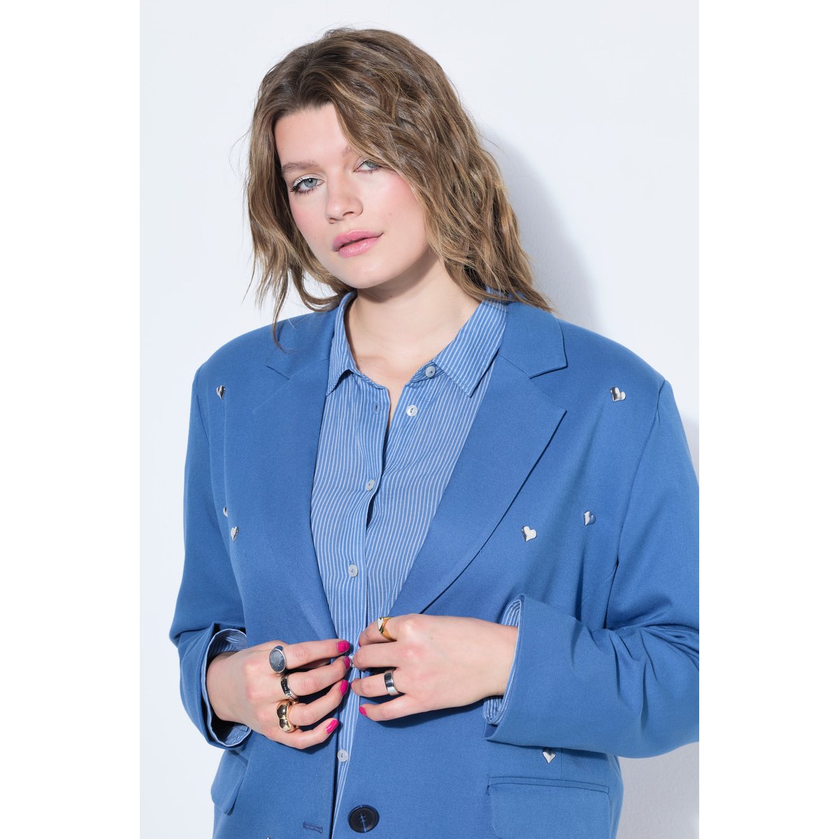 Blazer oversize, rivets en forme de cœur bleu jean, STUDIO UNTOLD