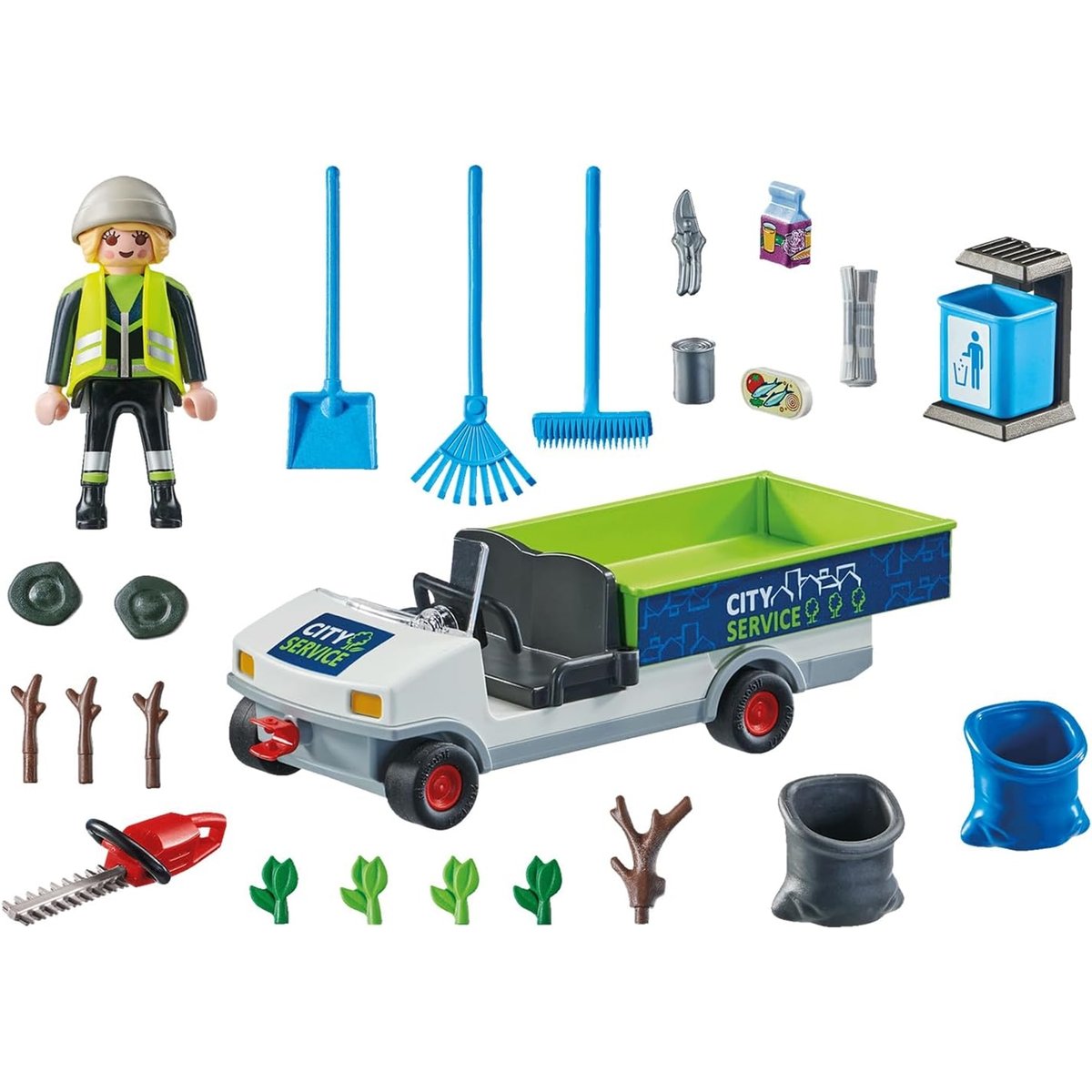 Agent d'entretien voirie avec véhicule électrique multicolore, PLAYMOBIL