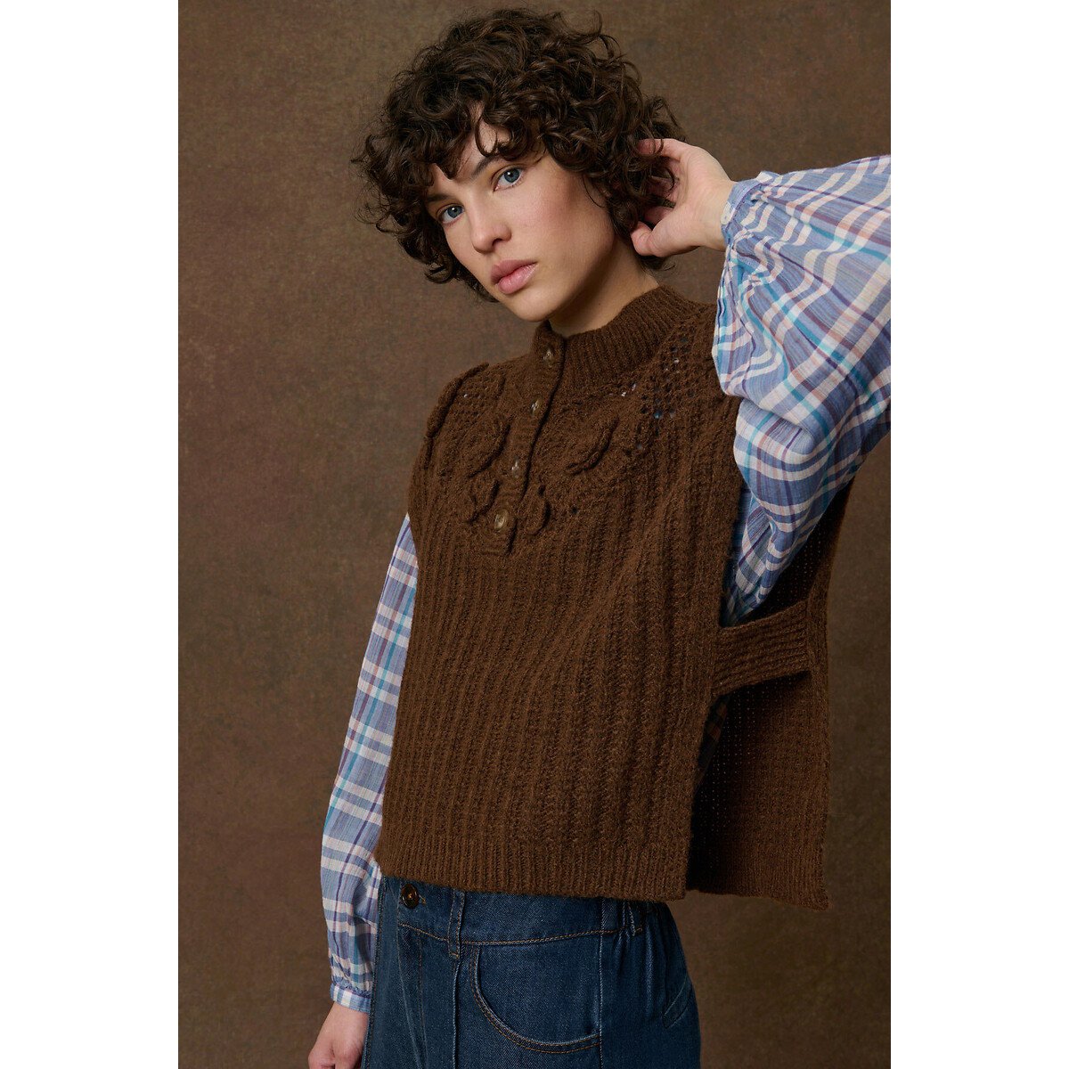 Pull sans manches brodé, SONGIA marron, LOUISE MISHA