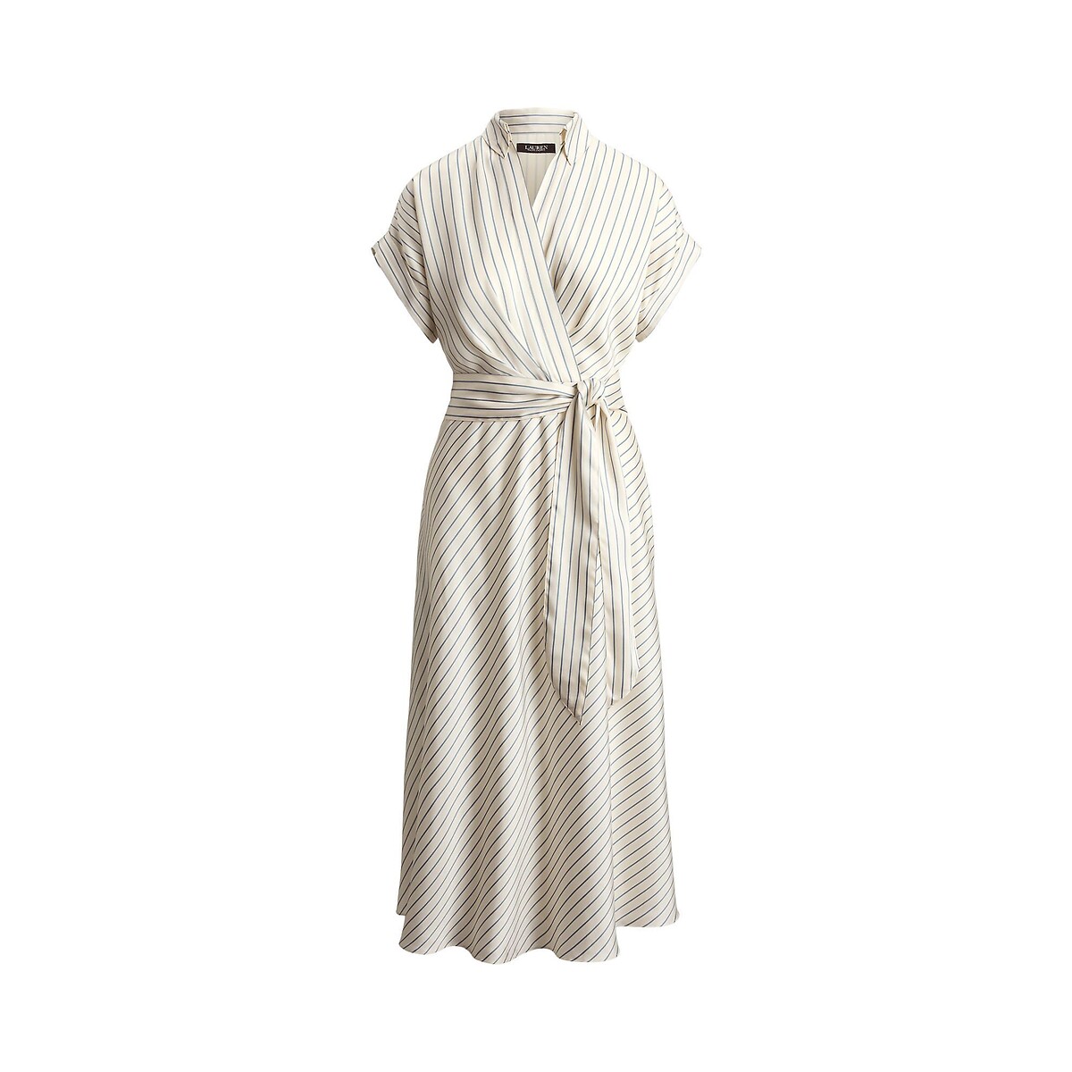 Striped Wrapover Short Sleeve Midi Dress ecru/navy striped, LAUREN RALPH LAUREN