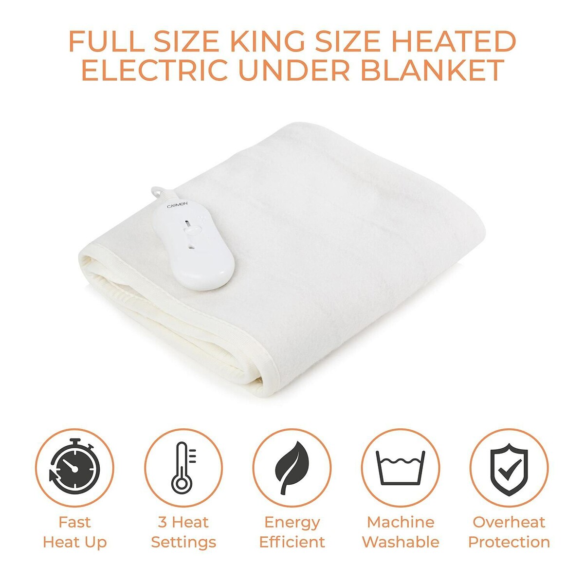 King Heated Full Size Under Blanket white, CARMEN