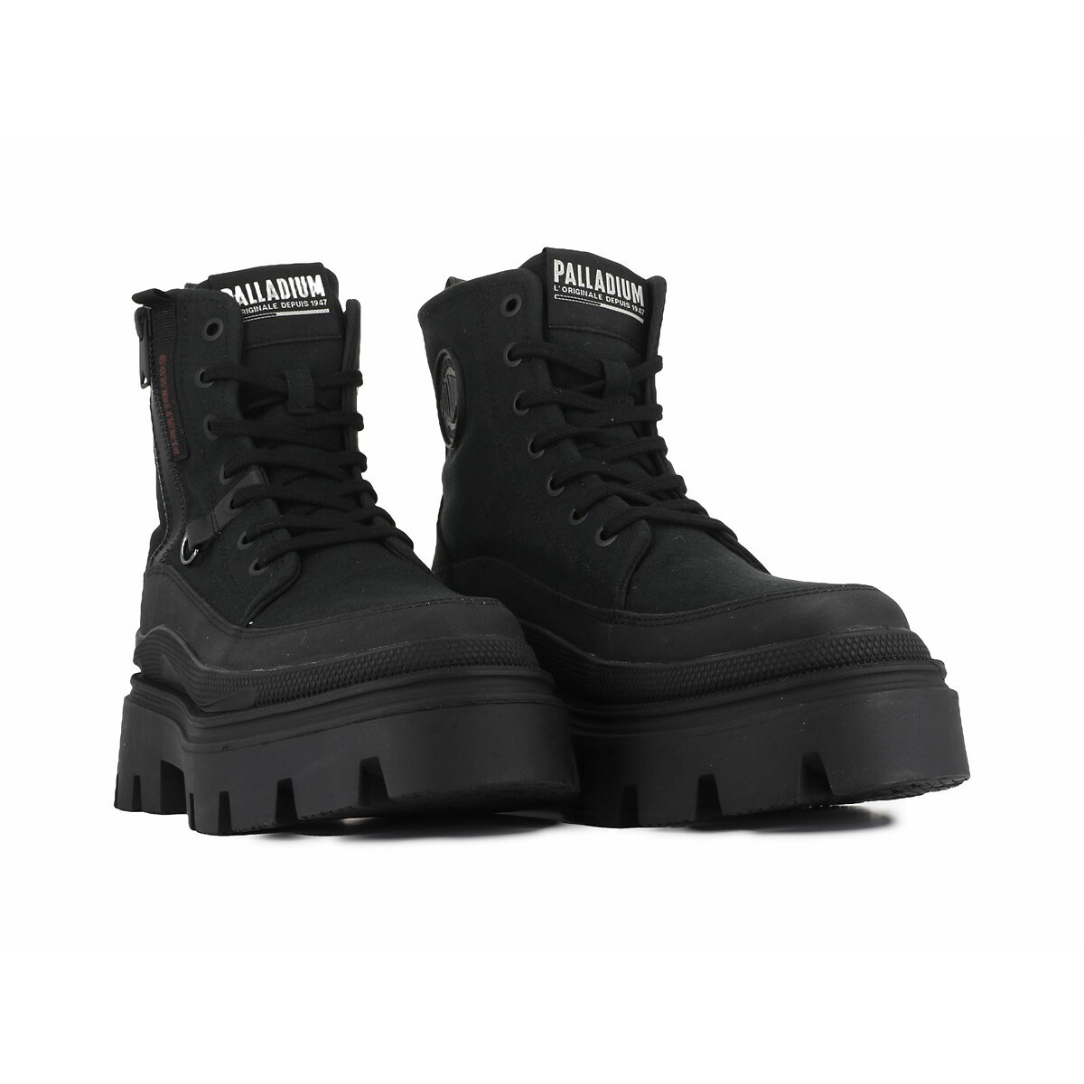 Boots en cuir talon large noir, PALLADIUM