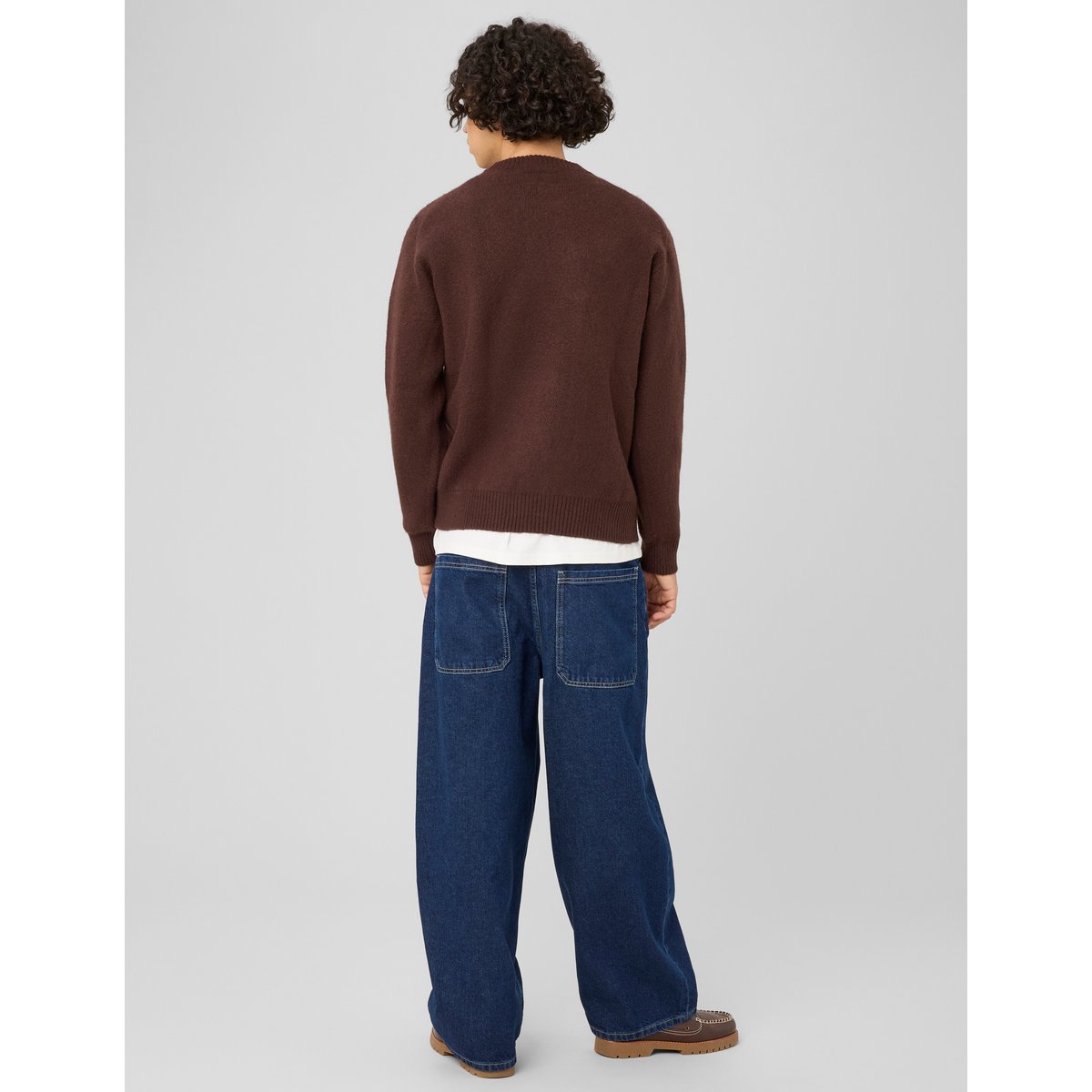 Pull col rond jacquard marron foncée, BZB