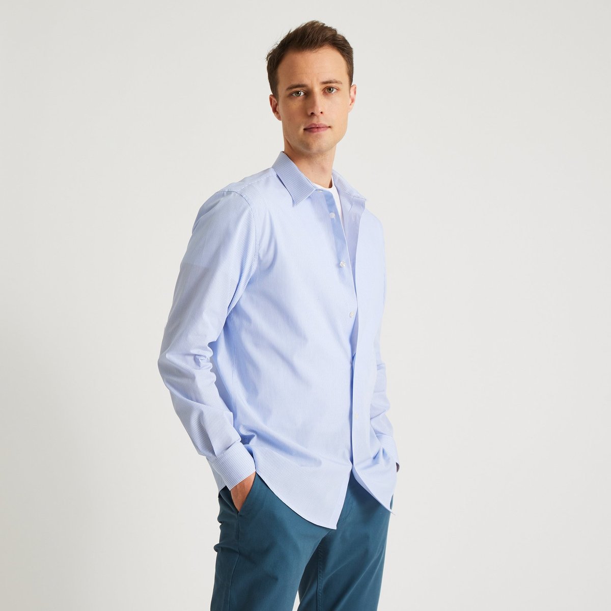 Chemise Rayée En Coton Bio blanc/ciel, MONOPRIX