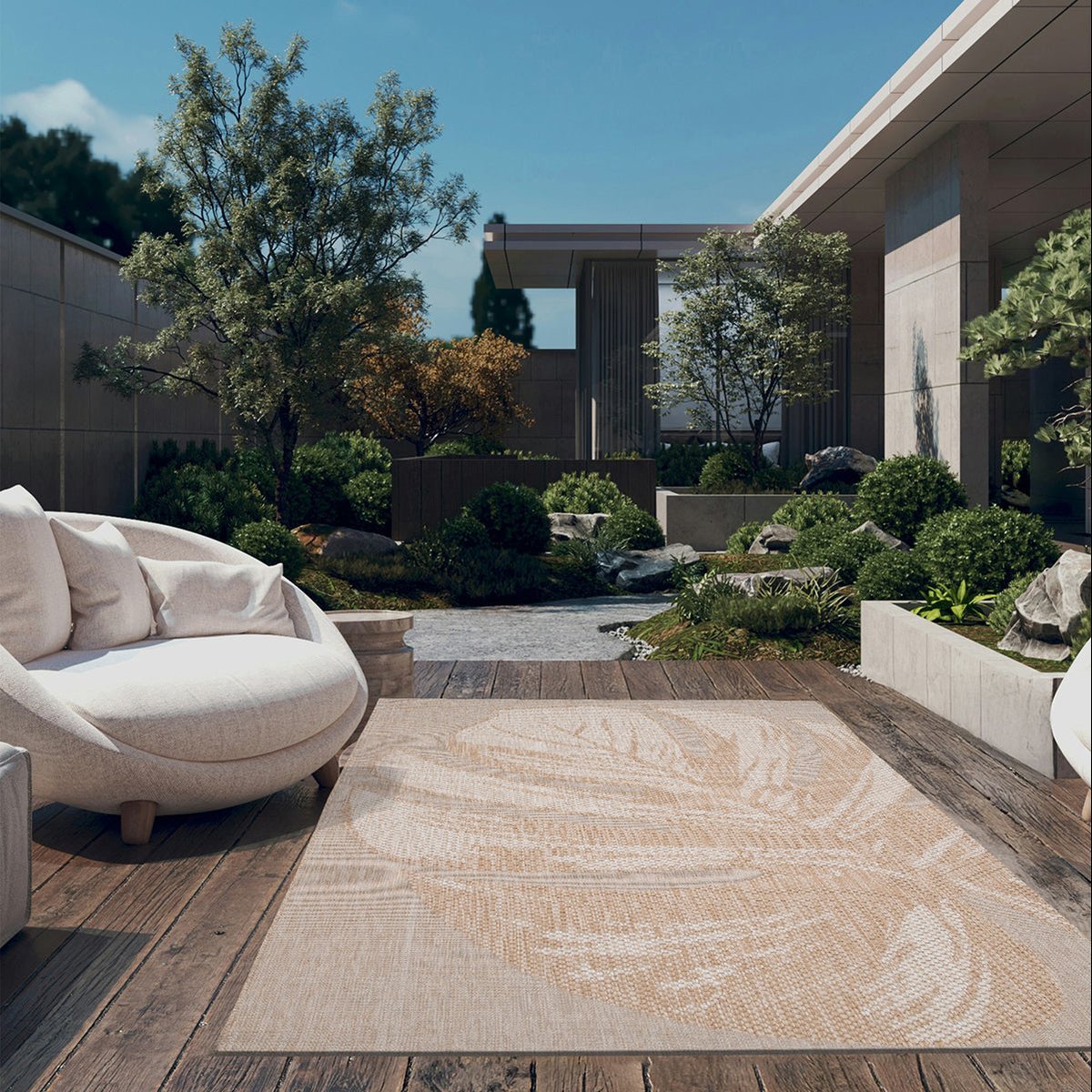 Tapis bouclé en relief intérieur extérieur BALI brun naturel, AFK LIVING