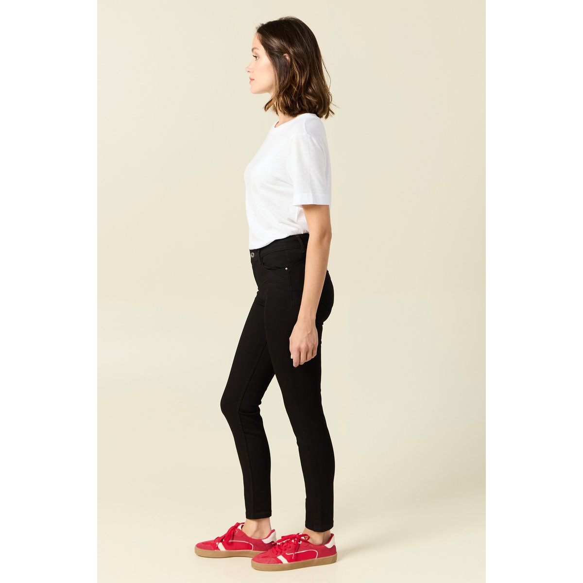 Jeans skinny push up 7/8ème denim noir, BONOBO
