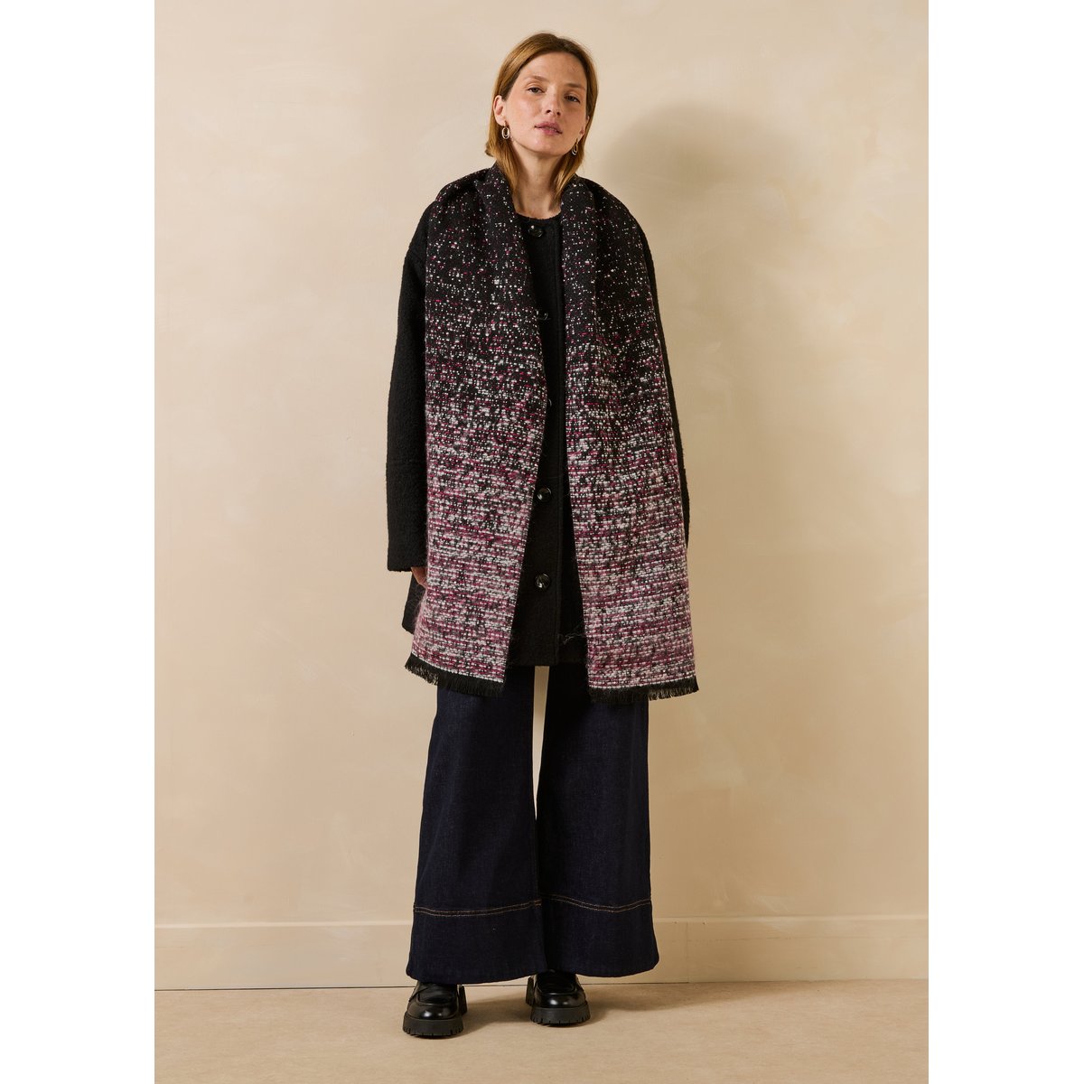 Écharpe tie & dye fil textile noir / bordeaux, LA FEE MARABOUTEE