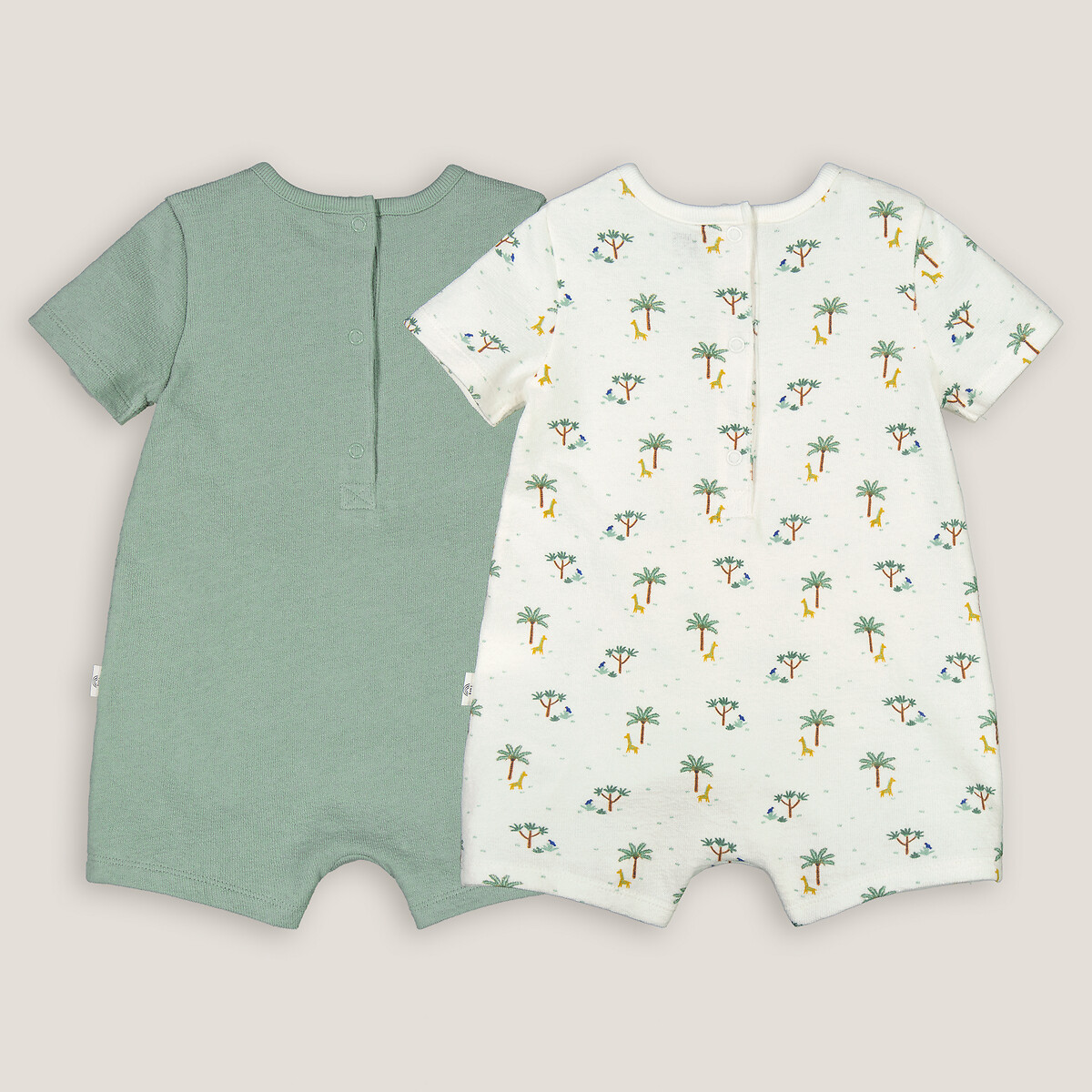 Lot de 2 barboteuses manches courtes vert + écru, LA REDOUTE COLLECTIONS
