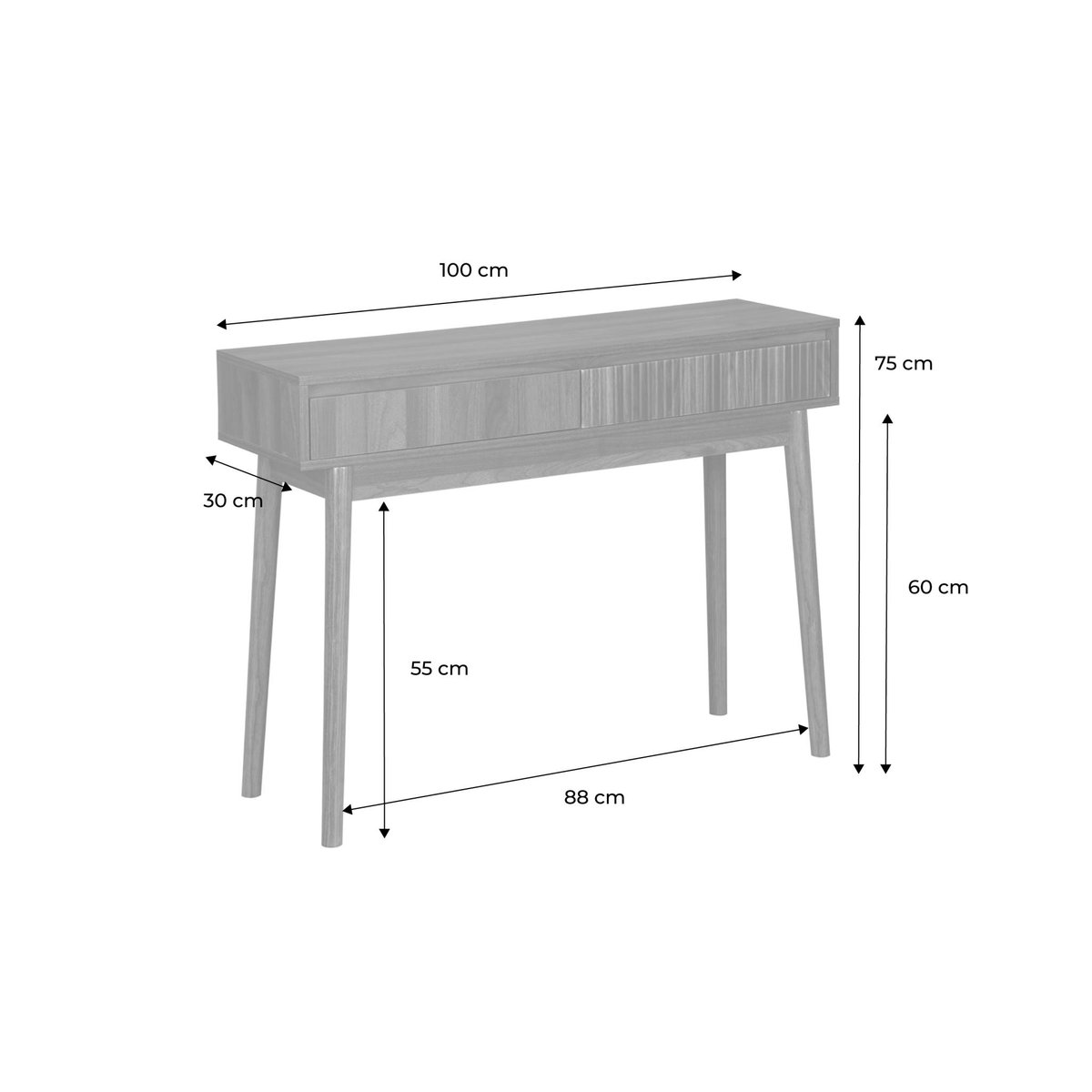 Console décor bois 2 tiroirs LINEAR bois foncé, SWEEEK