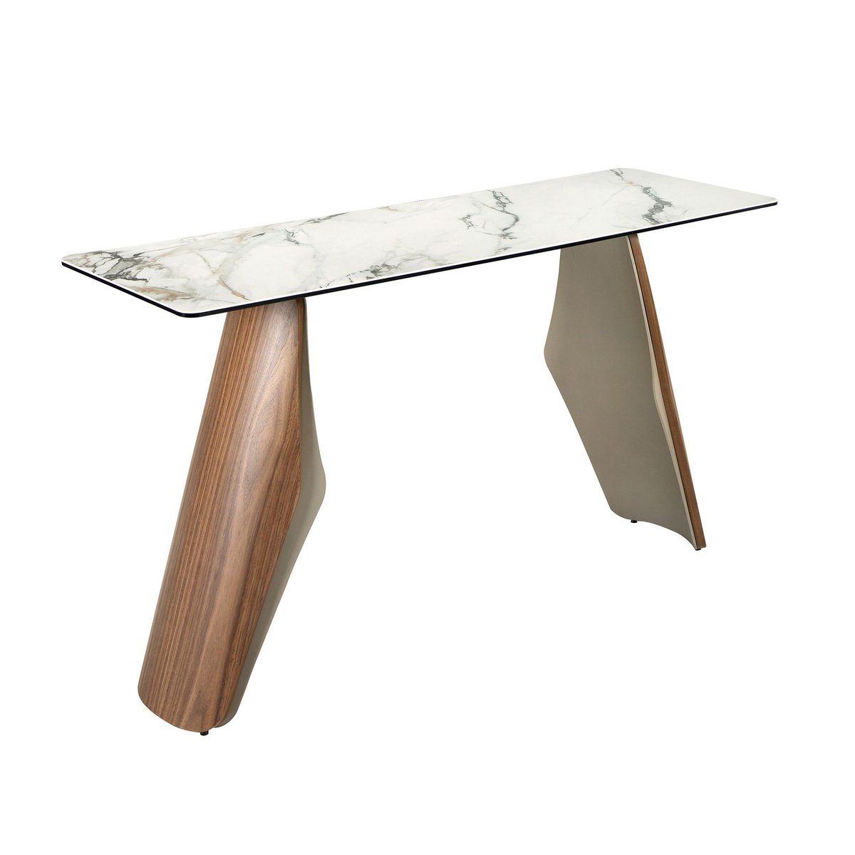 Console rectangulaire en marbre porcelainé, acier et bois blanc | sable | noyer, ANGEL CERDA