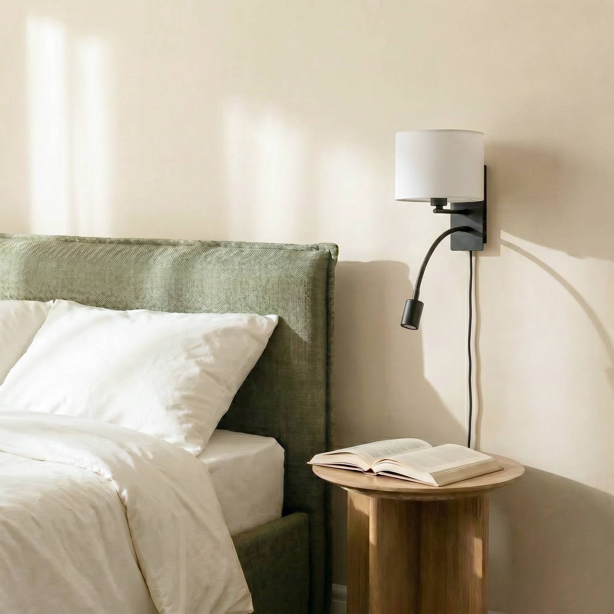 Applique en textile moderneLED, Florens blanc, noir, LINDBY