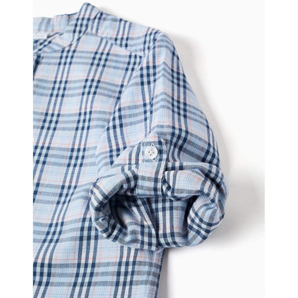 Chemise en coton à carreaux et manches retroussables B&S bleu foncé, ZIPPY