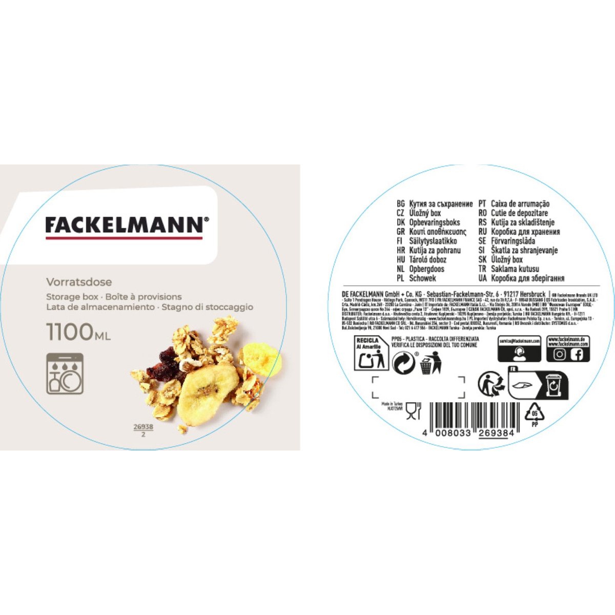 Boite à Provisions 1,1 Litre STORAGE transparent,beige, FACKELMANN